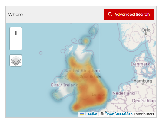 Map of search results displayed as heat spots