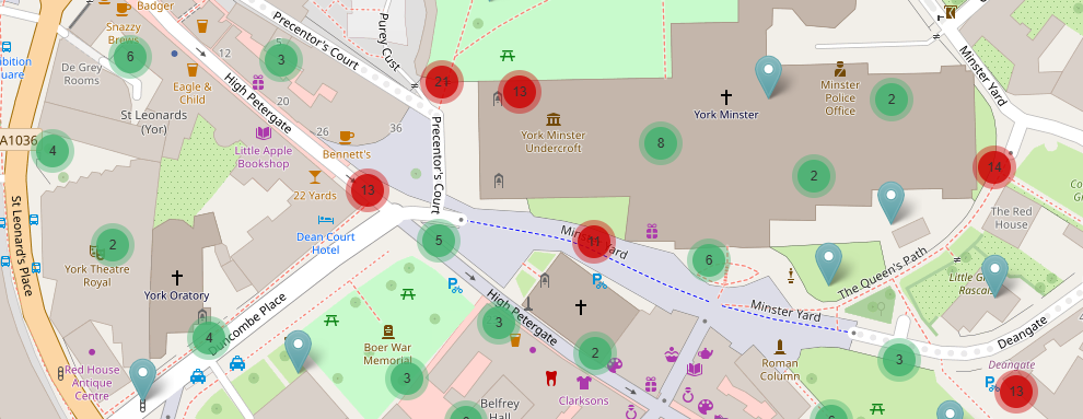 Cluster icons used to denote multiple icons at a map location