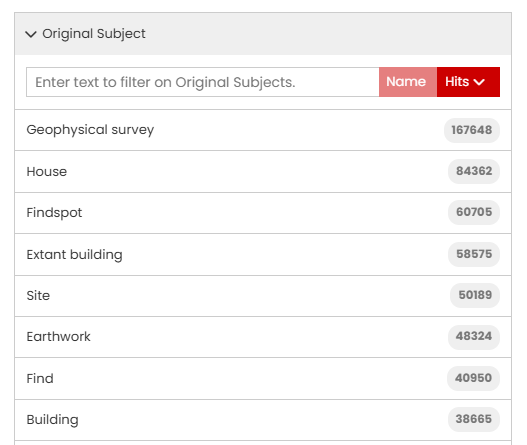 Option list of original subject used in the metadata