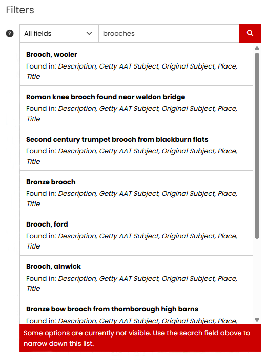 Records matching the search term in the text entry box