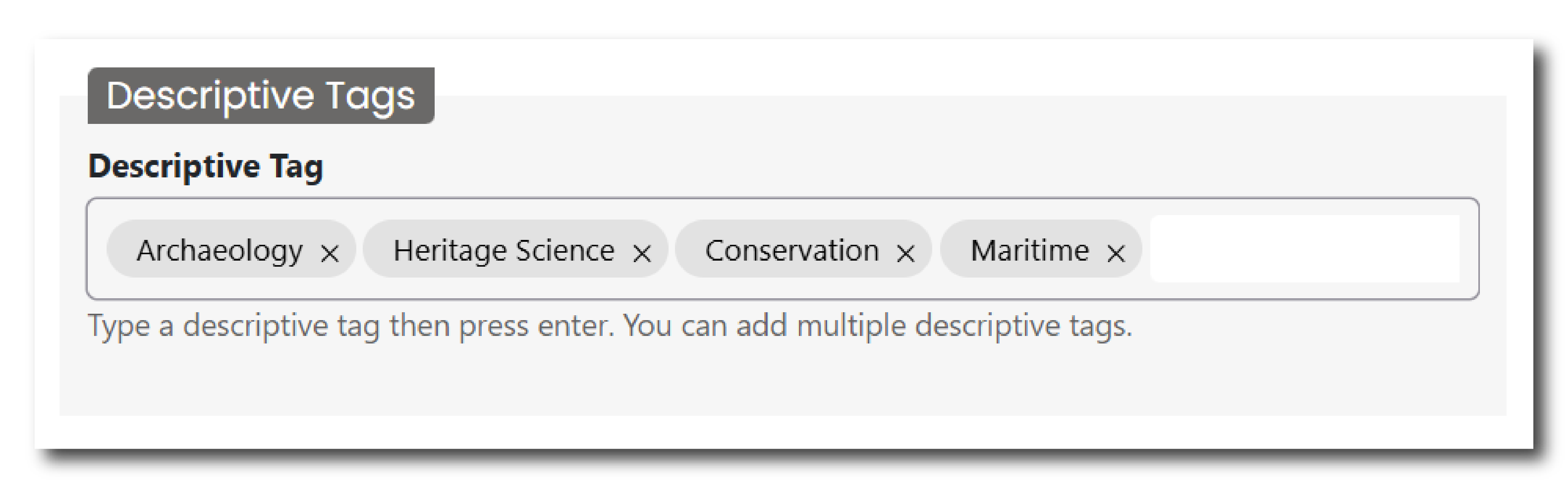 Descriptive Tags menu