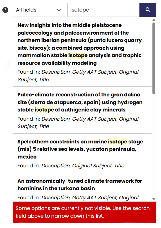 Records matching the search term in the text entry box