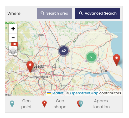 Map of search results with Search area option