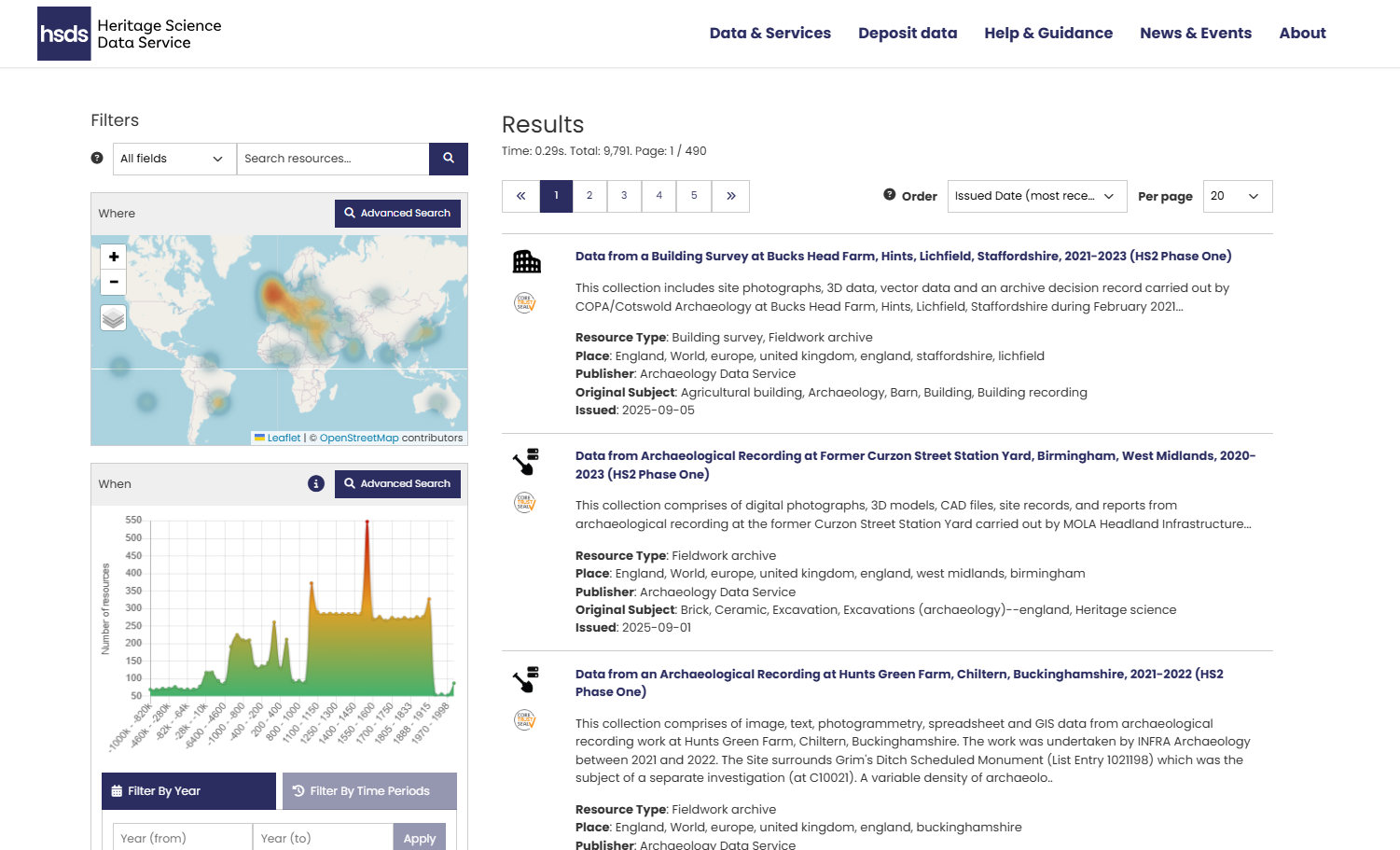 HSDS Data Catalogue search results page