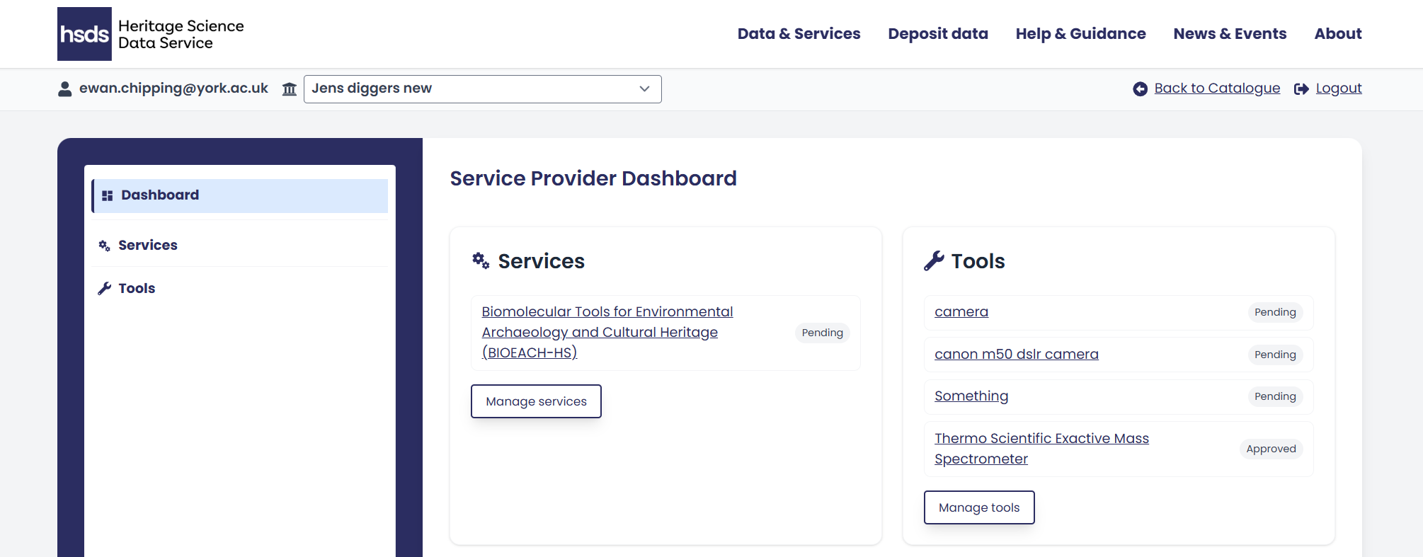 Services Dashboard