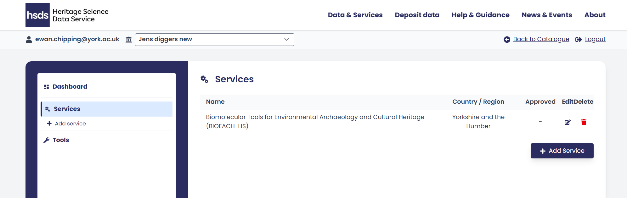 Add Service button