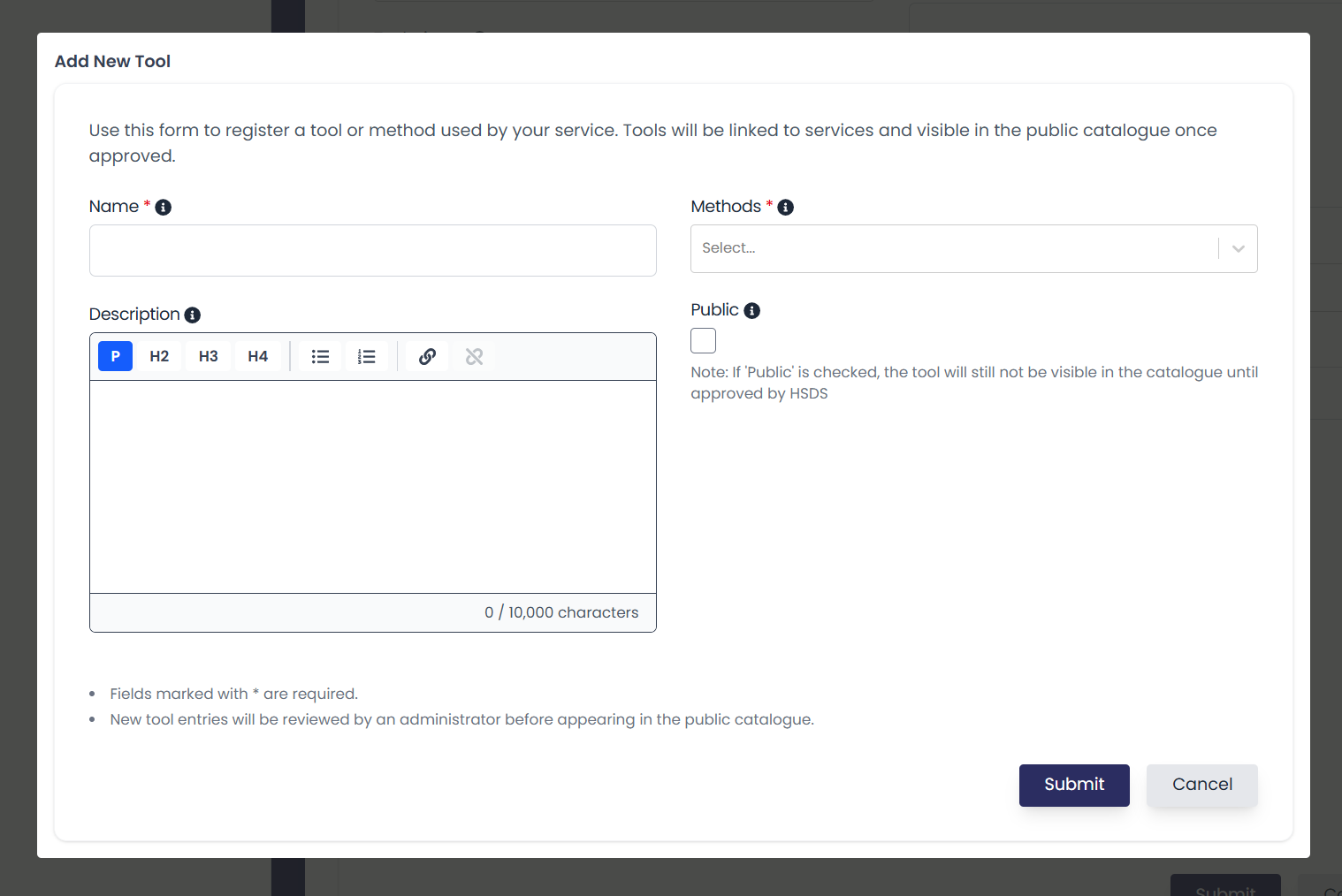 Add Tool menu